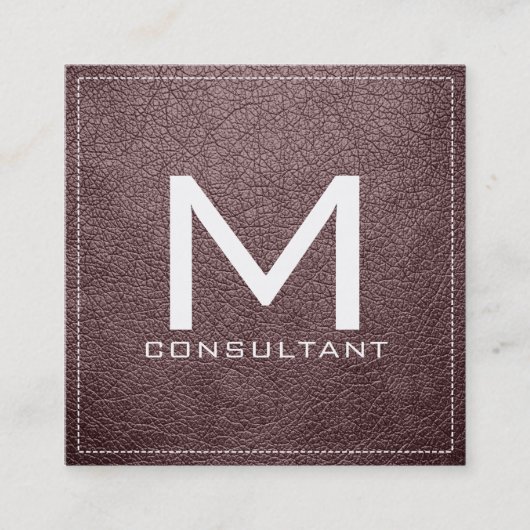 Monogram Elegant Modern Bazaar Leather Vierkante Visitekaartje (Voorkant)