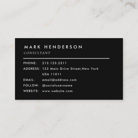 Monogram Elegant Modern Black Visitekaartje (Achterkant)