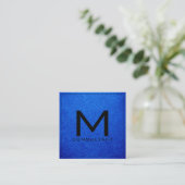Monogram Elegant Modern Brandeis Blue Leather Vierkante Visitekaartje (Staand voorkant)