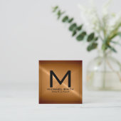 Monogram Elegant Modern Bronze Roestvrij Metaal Vierkante Visitekaartje (Staand voorkant)