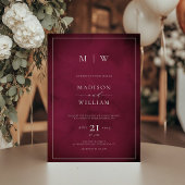Monogram Elegant Modern Burgundy Wedding Kaart