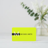 Monogram Elegant Modern Chartreuse & Zwart Visitekaartje (Staand voorkant)
