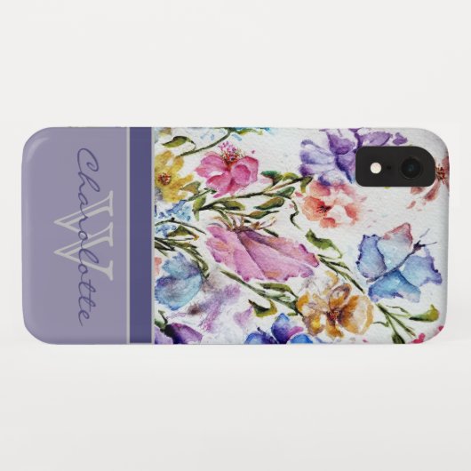 Monogram Elegant Modern Floral en Butterfly Case-Mate iPhone Case (Achterkant (horizontaal))
