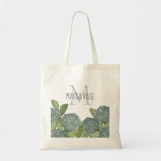 Monogram Elegant Modern Floral Hydrangea Tote Bag (Voorkant)