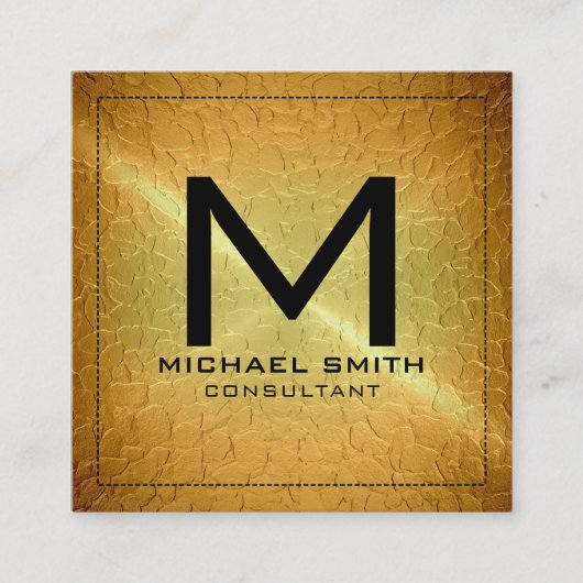 Monogram Elegant Modern Gold Metal Vierkante Visitekaartje (Voorkant)