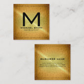 Monogram Elegant Modern Gold Metal Vierkante Visitekaartje (Voorkant / Achterkant)