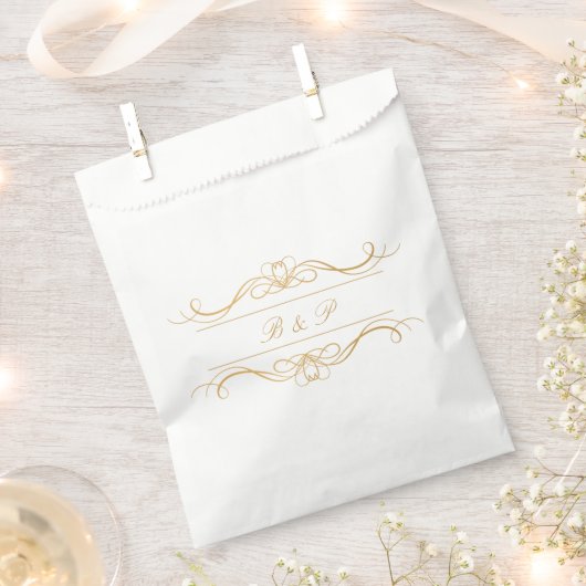 Monogram Elegant Modern Gold Swirl Script Wedding Bedankzakje (Geknipt)