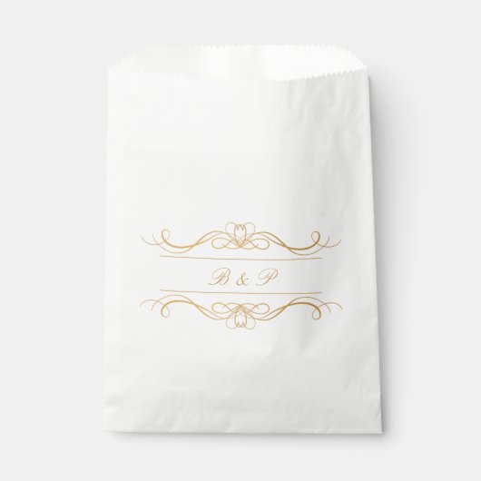 Monogram Elegant Modern Gold Swirl Script Wedding Bedankzakje (Voorkant)