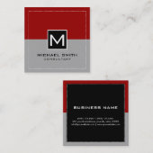 Monogram Elegant Modern Gray Crimson Red Vierkante Visitekaartje (Voorkant / Achterkant)