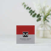 Monogram Elegant Modern Gray Crimson Red Vierkante Visitekaartje (Staand voorkant)