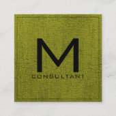 Monogram Elegant Modern Green Canvas Vierkante Visitekaartje (Voorkant)