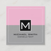 Monogram Elegant Modern Grey Cotton Snoep Vierkante Visitekaartje (Voorkant)