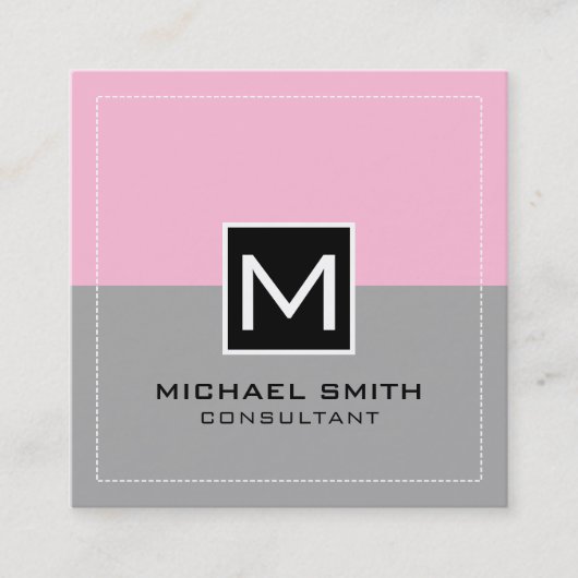 Monogram Elegant Modern Grey Cotton Snoep Vierkante Visitekaartje (Voorkant)