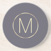 Monogram Elegant Modern Grey Gold Zandsteen Onderzetter (Voorkant)