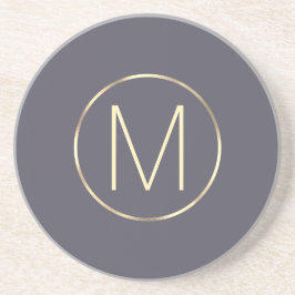 Monogram Elegant Modern Grey Gold Zandsteen Onderzetter