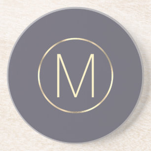 Monogram Elegant Modern Grey Gold Zandsteen Onderzetter