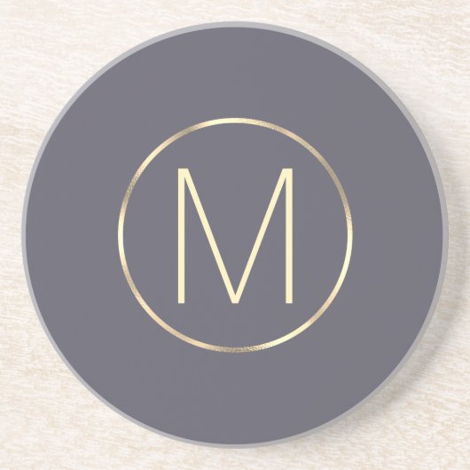 Monogram Elegant Modern Grey Gold Zandsteen Onderzetter (Voorkant)