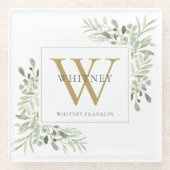 Monogram Elegant Modern groen Goud Glazen Onderzetter (Voorkant)