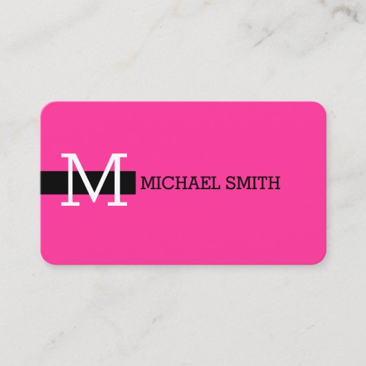 Monogram Elegant Modern Hot Pink & Black Visitekaartje (Voorkant)