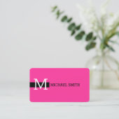 Monogram Elegant Modern Hot Pink & Black Visitekaartje (Staand voorkant)