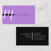 Monogram Elegant Modern Lavender en Zwart Visitekaartje (Voorkant / Achterkant)
