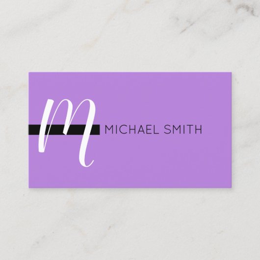 Monogram Elegant Modern Lavender en Zwart Visitekaartje (Voorkant)