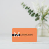 Monogram Elegant Modern Mango Tango & Black Visitekaartje (Staand voorkant)