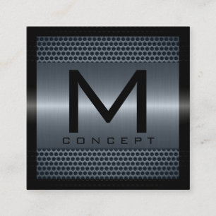 Monogram Elegant Modern Metallic Gray Vierkante Visitekaartje