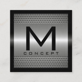 Monogram Elegant Modern Metallic Silver Vierkante Visitekaartje