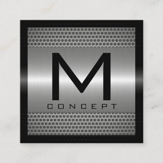 Monogram Elegant Modern Metallic Silver Vierkante Visitekaartje (Voorkant)