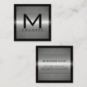 Monogram Elegant Modern Metallic Silver Vierkante Visitekaartje (Voorkant / Achterkant)