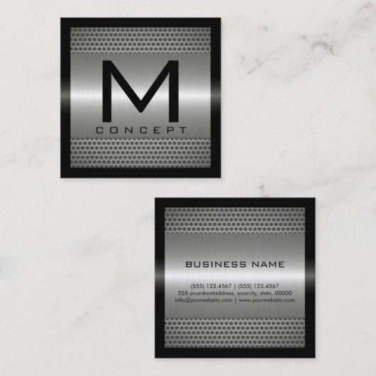 Monogram Elegant Modern Metallic Silver Vierkante Visitekaartje (Voorkant / Achterkant)