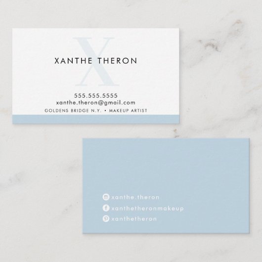 MONOGRAM elegant modern minimaal bord blauw Visitekaartje (Voorkant / Achterkant)