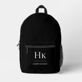 Monogram Elegant Modern Minimaal Zwart Monogram Bedrukte Rugzak