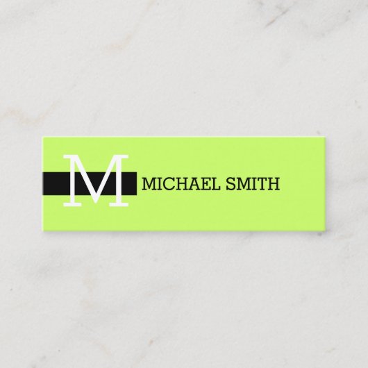 Monogram Elegant Modern Moon Green & Black Mini Visitekaartje (Voorkant)