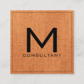 Monogram Elegant modern Oranje Canvas Vierkante Visitekaartje (Voorkant)