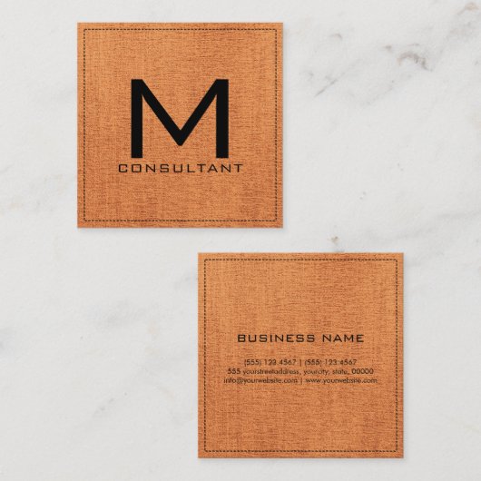 Monogram Elegant modern Oranje Canvas Vierkante Visitekaartje (Voorkant / Achterkant)