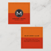 Monogram Elegant Modern Red en Oranje Vierkante Visitekaartje (Voorkant / Achterkant)