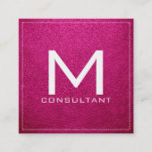 Monogram Elegant Modern Roze Leer Vierkante Visitekaartje (Voorkant)