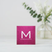 Monogram Elegant Modern Roze Leer Vierkante Visitekaartje (Staand voorkant)