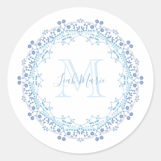 Monogram Elegant Modern Schrift Mandala Ronde Sticker (Voorkant)