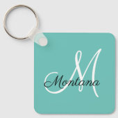 Monogram Elegant Modern Simple Girly Blauwgroen Sleutelhanger (Voorkant)