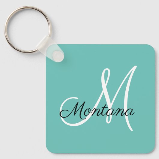 Monogram Elegant Modern Simple Girly Blauwgroen Sleutelhanger (Voorkant)