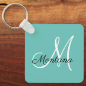 Monogram Elegant Modern Simple Girly Blauwgroen Sleutelhanger (Voorkant)
