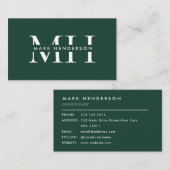 Monogram Elegant Modern Smaragd Groen Visitekaartje (Voorkant / Achterkant)