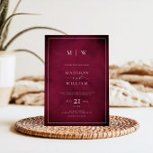 Monogram Elegant Modern Wijnrood Huwelijk Kaart
