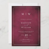 Monogram Elegant Modern Wijnrood Huwelijk Kaart (Voorkant)