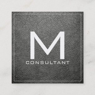 Monogram Elegant Modern Zeeslag Grijs Leer Vierkante Visitekaartje