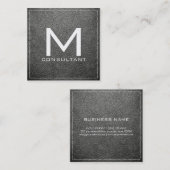 Monogram Elegant Modern Zeeslag Grijs Leer Vierkante Visitekaartje (Voorkant / Achterkant)