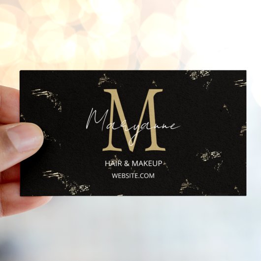 Monogram Elegant Modern Zwart Goud Visitekaartje
